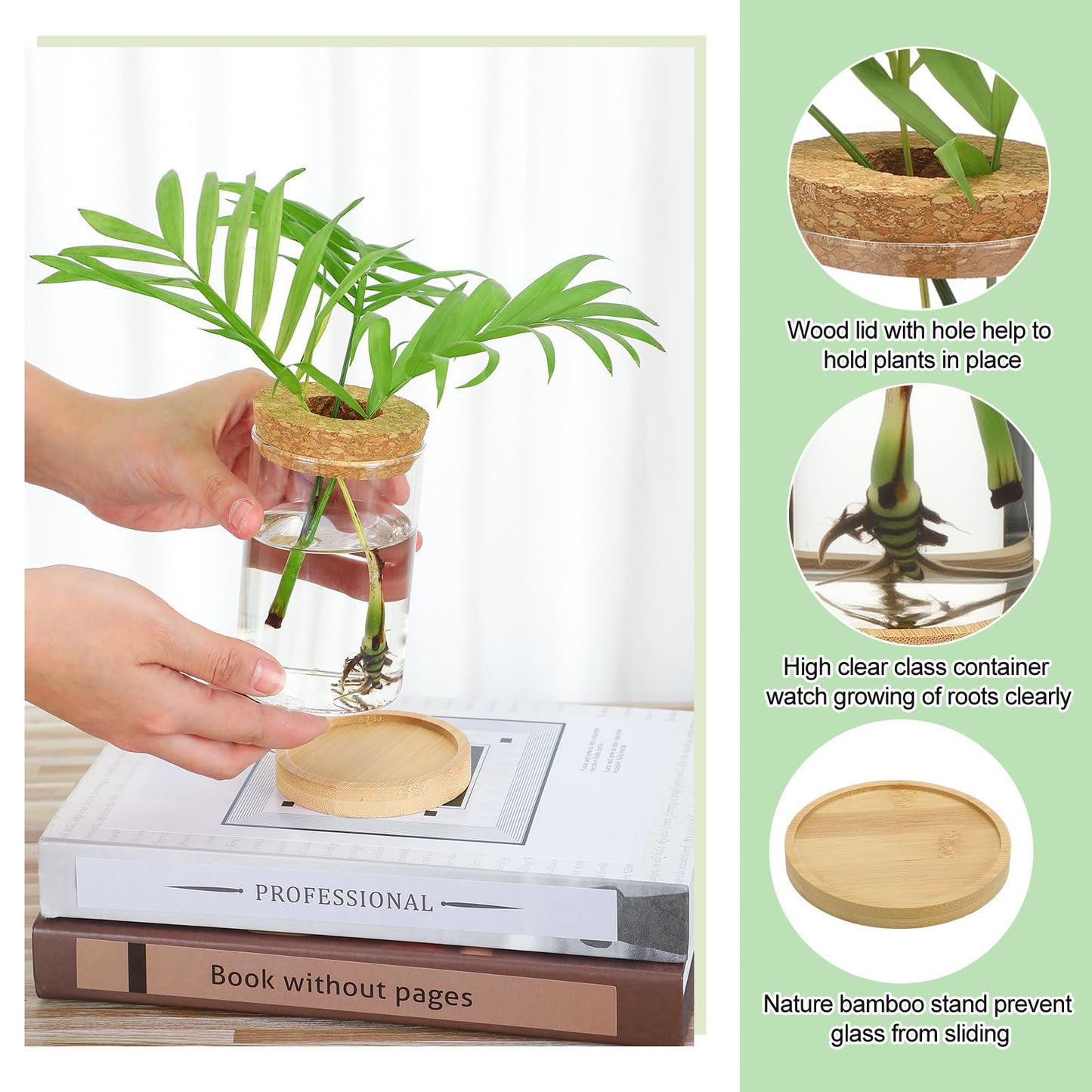 Honeydak 6 Pcs Plants Propagation Stations Planter Terrariums with Wooden Lid and Bamboo Stand Desktop Glass Propagation Vases for Plant Growing Hydroponic Home Office Tabletop Decoration