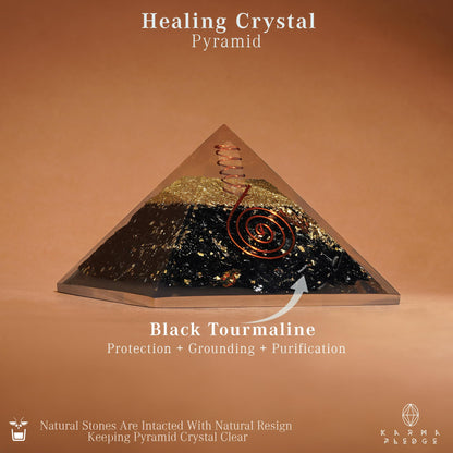 Chakra Healing Crystal Pyramid, Unique Birthday Gifts for Womens, Mom, Love One, Black Tourmaline Orgonite Orgone Pyramid for Meditation, Balance, Positive Energy, Success, Office Desk Decor