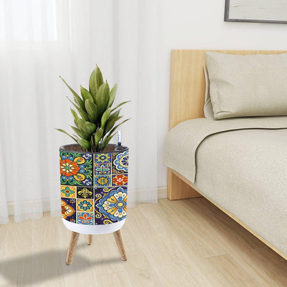 GDYAONCA Plants Flower Pot Mexican ceramic talavera tiles big collection retro seamless for Plant Pots with Stand Indoor Outdoor Plant Stands for Planting Corner Living Room Balcony Garden Patio