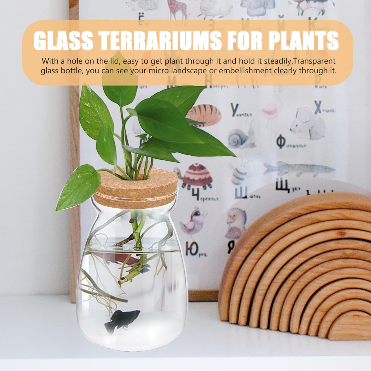 ULTECHNOVO Large Glass Plant Terrarium with Hole Lid - 6.3" Trapezoid Hydroponic Propagation Vase - Clear Desktop Planter Station for Indoor Water Plants, Monstera, Pothos Cuttings