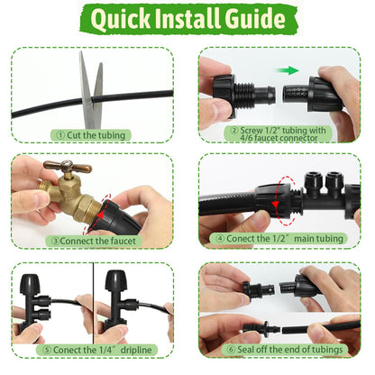 MIXC 1/4" Irrigation Dripline Tubing Kit (100 Ft Roll) with 10Ft 1/2" Main Line, Saving 80% Water, 6" Emitter Spacing, 0.5GPH Emitters Built-in Drip Irrigation Line with 1/4" Push-to-Connect Fittings