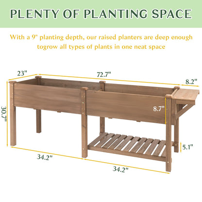 Raised Garden Bed Outdoor with Legs, 81"x 23" x 31" Elevated Wood Planter Box Stand for Backyard Patio, Garden Flower Beds with Liner Hooks Divider Panel Drainage Holes, Gift for Gardening, Brown