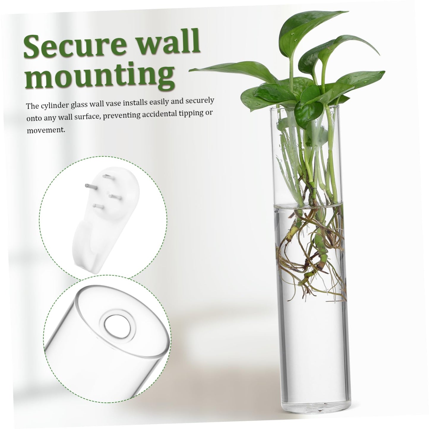 VANZACK 2pcs Cylinder Glass Wall Vases Hanging Terrarium Planters for Indoor Plants Easy to Install Propagation Stations for Home and Office Decor