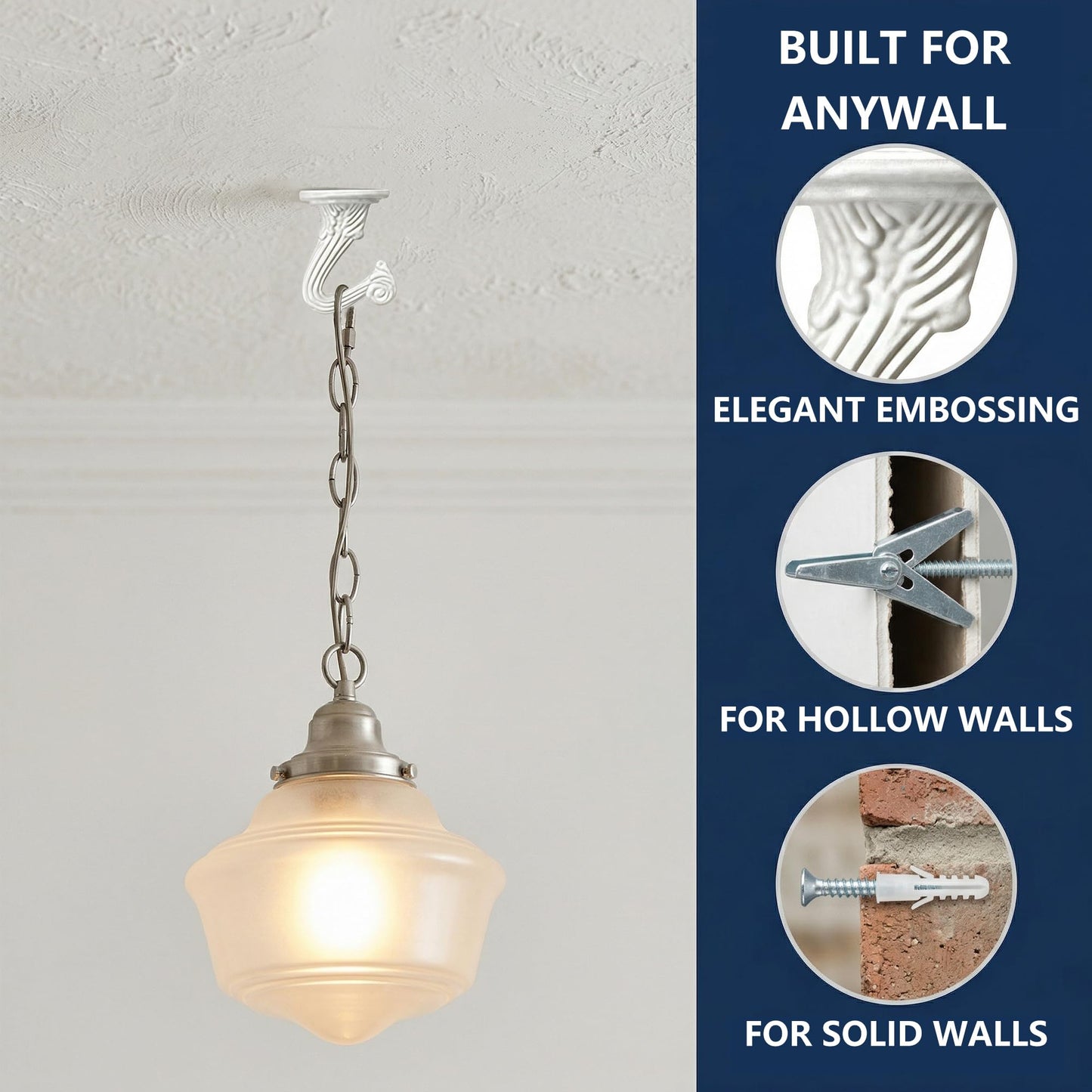 RiseDirectly 6-Pack Heavy Duty White Ceiling Hooks for Hanging Plants, Swag Hooks with Hardware for Chandeliers, Indoor Plant Hangers & Lightweight Decor