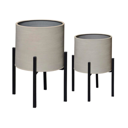 ARNIS Modern Plant Pots, Set of 2 Large Planters with Stand, Decorative Planters, Metal Pots with Drainage Holes for Living Room, Office, Garden or Balcony, 8.25 &10.5 Inch, Grey