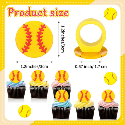 Honeydak 48 Pcs Softball Cupcake Rings Toppers Decoration Sport Ball Theme Cake Picks Softball Senior Night Party Decoration Sport Cupcake Toppers Rings for Birthday Party Supplies