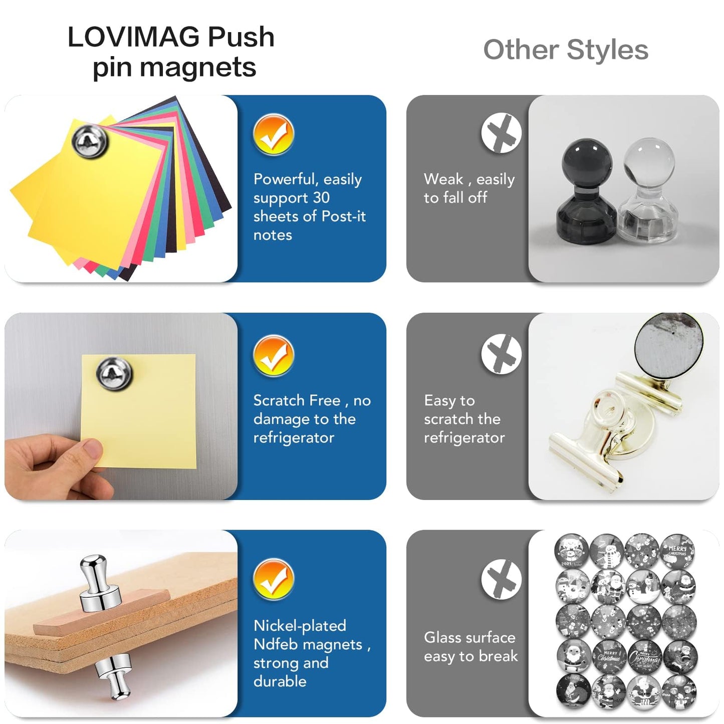LOVIMAG Fridge Magnets 20Pcs Refrigerator Whiteboard Small Strong Magnet Classroom Kitchen Accessories Decorative Locker Set Decor Must Haves Office Calendar Refrigerador Magnetic Cute Crafts Silver