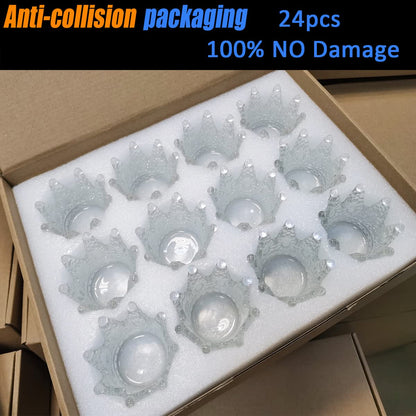 GOLDEAL 24 Pcs Clear Crown Glass Tealight Candle Holders,Votive Candle Holders Bulk,Candlestick for Wedding,Party,Dinner, Home Table Decorative.