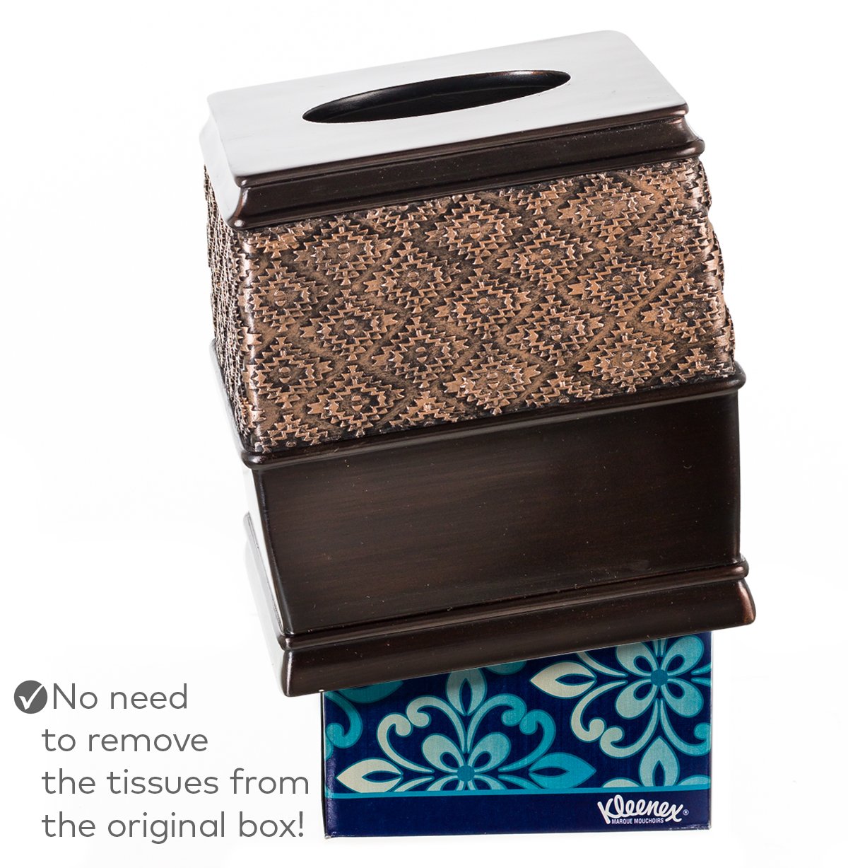 Creative Scents Dublin Brown Tissue Box Cover Square - Decorative Tissue Holder Vessel for Elegant Bathroom, Bedroom, Office Accessories Decor