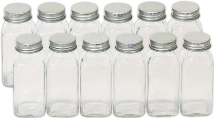 Simple Houseware Spice Jars 6 Ounce Square Glass Bottles with Shaker Lids, Funnel and Labels for Seasoning & Storage, 24 Pack