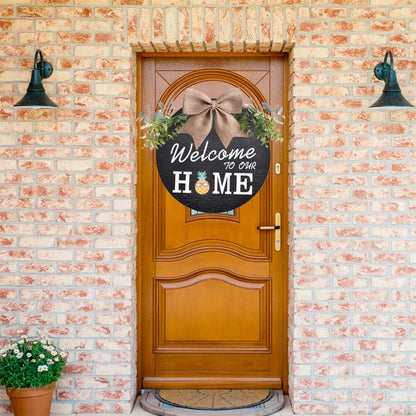 Welcome Wreaths Sign Wreaths Interchangeable Wooden Seasonal Welcome Sign Welcome to Our Home Wreath with Burlap Bow, Greenery and Seasonal Ornaments 12" Decrations for All Seasons