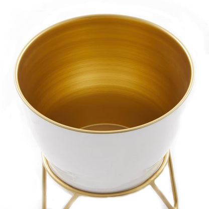 Deco 79 Metal Indoor Outdoor Planter Small Planter Pot with Removable Stand, Set of 2 Planters 11", 9"H, White