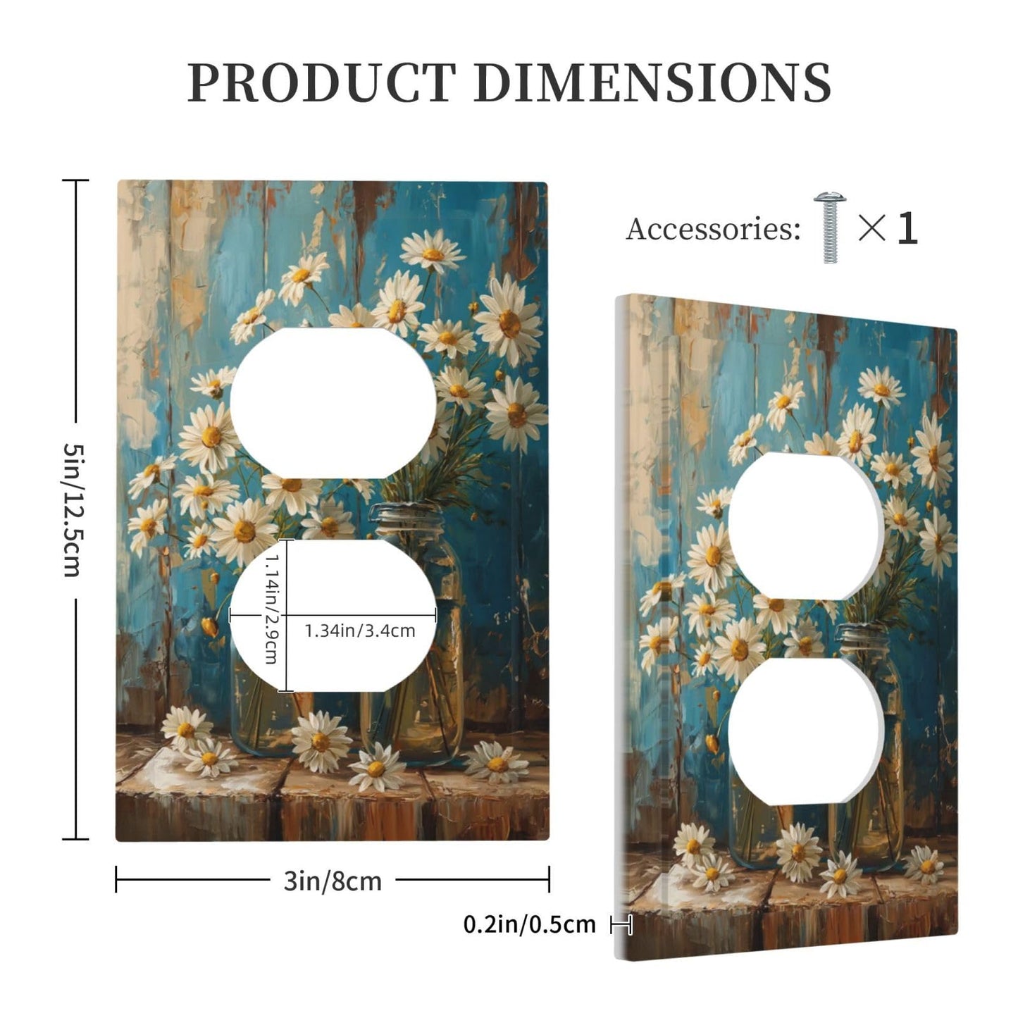 Delicate White Daisy Jars Retro Wood Background Outlet Covers 1 Gang Duplex Light Switch Cover Decorative Switch Plates Electrical Receptacle Faceplate Wall Plate for Farmhouse Home Decor