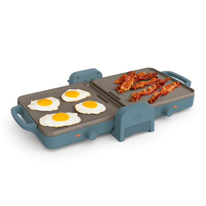 Bella 10"x 20" Ceramic Fold-n-Store Dual Temp Griddle, Fits-anywhere Kitchenware, EverGood Ceramic Nonstick Coating, 2 Temperature Zones up to 400°F, Dishwasher Safe Drip Tray, 1500 Watt, Oatmilk