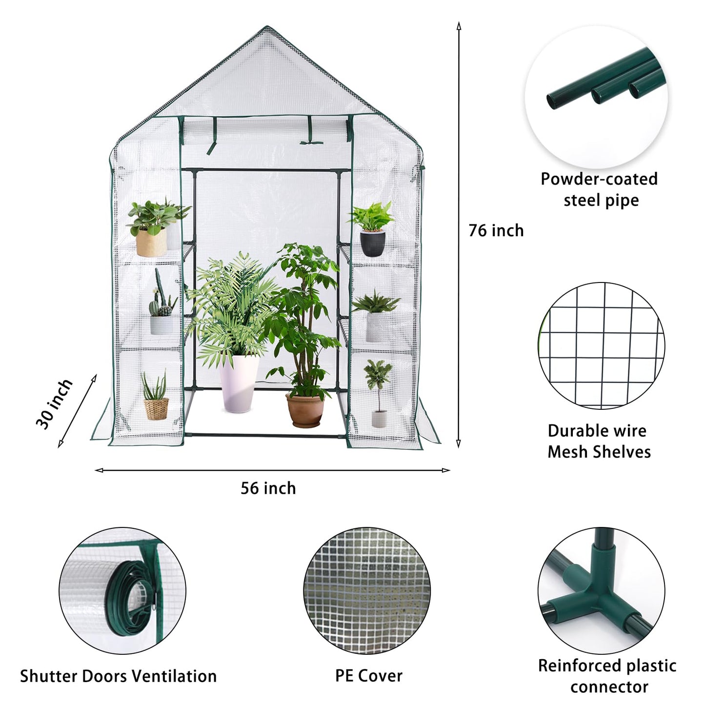 Greenhouse, Portable Mini Walk-in Green House for Outdoors with Roll-up Zipper Door, Anchors, and UV-Resistant Cover