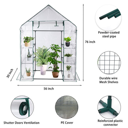 Greenhouse, Portable Mini Walk-in Green House for Outdoors with Roll-up Zipper Door, Anchors, and UV-Resistant Cover