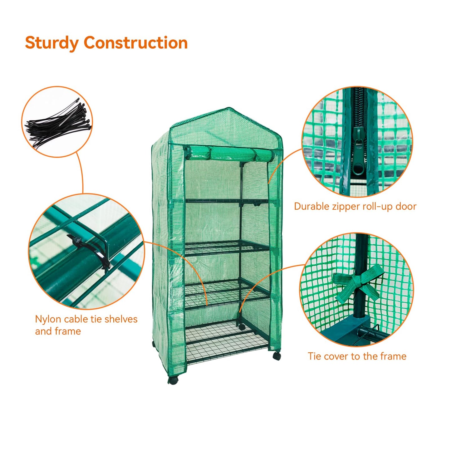 Grandhom Mini Greenhouse,4 Tier Small Portable Greenhouses Kit with Caster Wheels and Roll-up Zipper PE Cover,Green House for Indoor Outdoor Seedling and Plant Growing 27.6" L x 19.7" W x 65" H,Green
