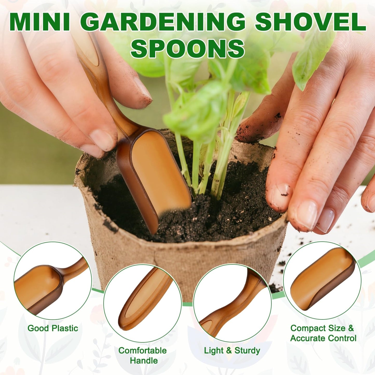 M METERXITY 20-Pack Mini Gardening Shovel Spoons, Plastic Garden Soil Scoops for Cultivation Digging Transplanting/Flower Planting/Plant Succulent, Colorful Small Gardening Tools [Brown]