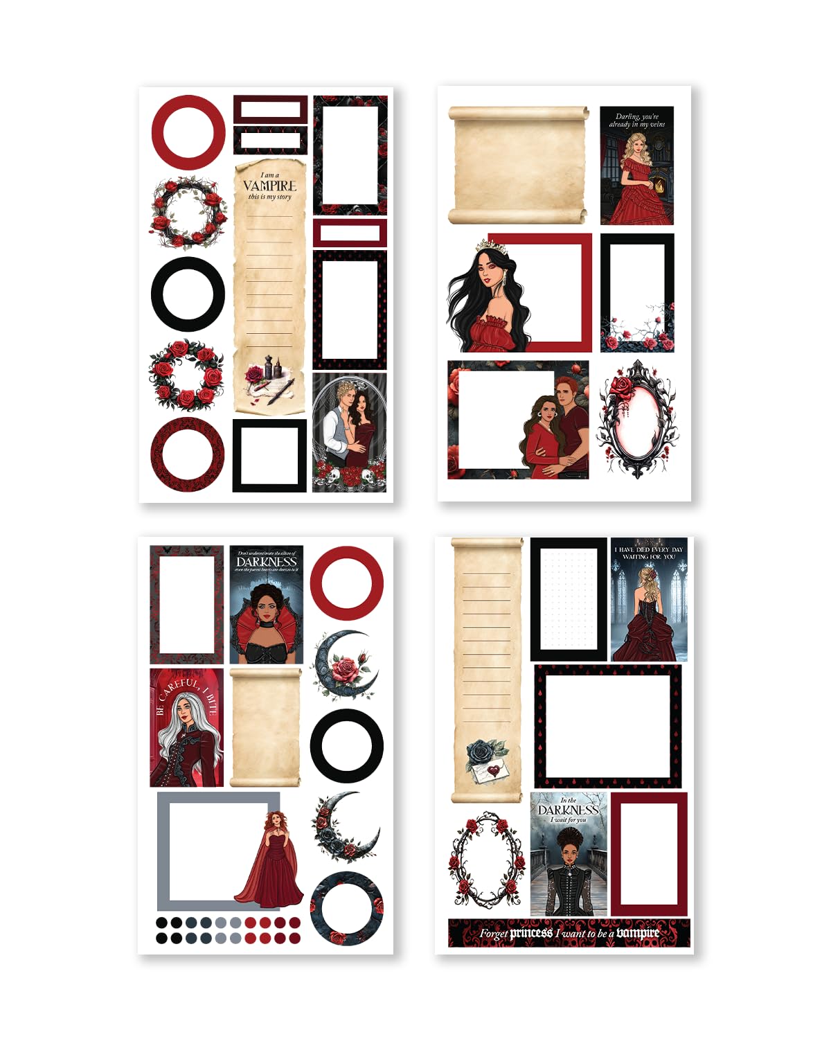 Rongrong Dark Hearts Halloween Planner Sticker Book – 24 Pages of Gothic, Vampire-Inspired Stickers – Perfect for Journals, Scrapbooks, Dark Academia & Spooky October Planner Spreads