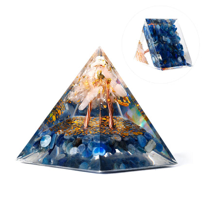 Pankósmios Orgone Pyramid - Amethyst & Obsidian - Generate Positive Energy, Reduce Stress, Aid Chakra Reiki Healing, Meditation - Attract Luck & Fortune - Blue