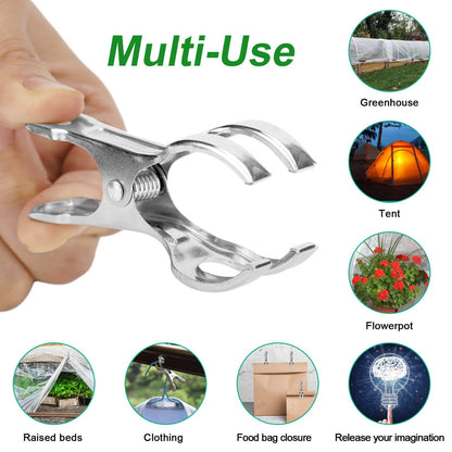 Samhopo Upgrade Large Garden Clips, Stainless Steel Greenhouse Clamps for 3/4'', 1'', 2'' Pipes, Strong Grip Garden Clamps for Greenhouse Hoop, Heavy Duty Row Cover Clips for Netting, 24PCS