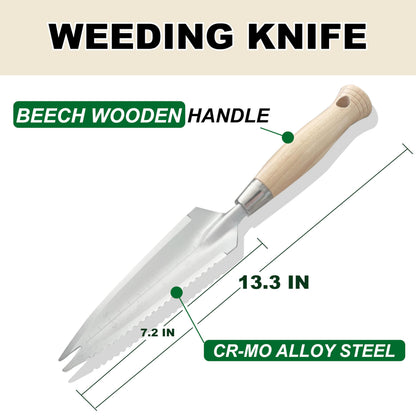 SUMIO 13.3" Alloy Steel Garden Trowel with Forked Tip and Depth Markings, Weeding Knife for Root Cutting, Transplanting, Digging, and Slit Weeding