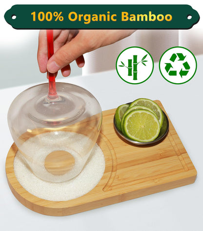 CPOTAM Margarita Salt Rimmer Set, Bamboo Margarita Rimmer Set with Bowl & Room for Margarita Accessories, Margarita Sugar Rimmer for Cocktails, for up to 4.7" Rims