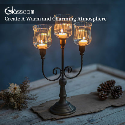 Glasseam Glass Votive Cups with Pegs: Set of 5 Shabbat Votive Candle Holders Bulk with Rubber Grippers Ribbed Glass Clear Candle Cups for Candlestick Holders Shabbos Party Centerpiece Decoration