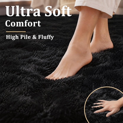 Tosuoka 5x7 Area Rugs for Living Room Bedroom, Ultra Soft Fluffy Rug Shag Thick Black Rug, Non-Slip Non-Shedding High Pile Plush Fuzzy Rugs Carpet for Nursery Kids Room Dorm