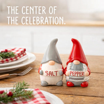 The Bridge Collection Fun Nordic Holiday Gnomes Salt & Pepper Shakers - Christmas Red and Gray Winter Gnomes Salt and Pepper Shaker Set
