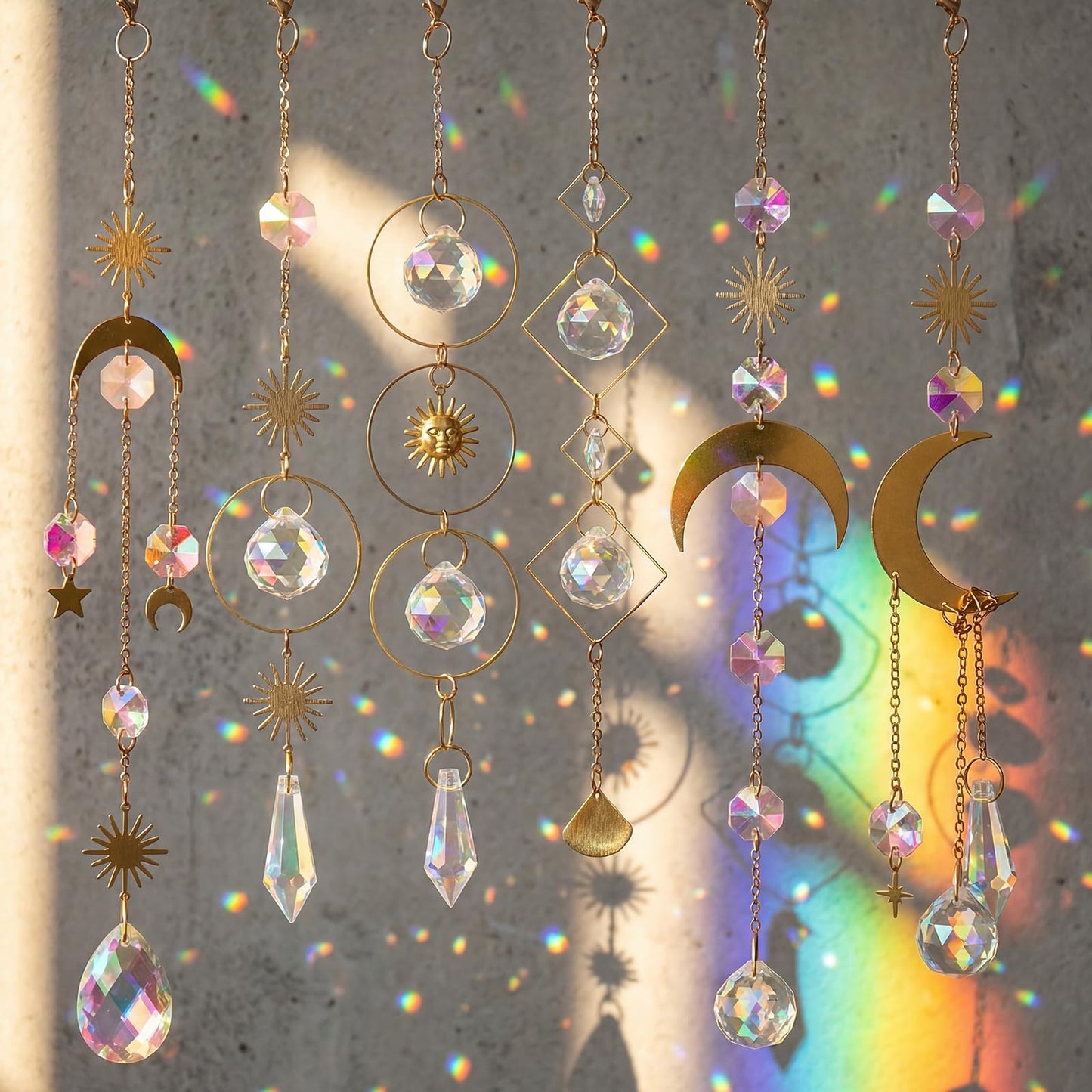 Ferrochef 6 Pcs Plant Propagation Station Colorful Crystal Suncatcher, Handmade Boho Rooting Vase, Hanging Window Plant Propagator Stations Suncatcher with Chain Pendant Ornament Balls