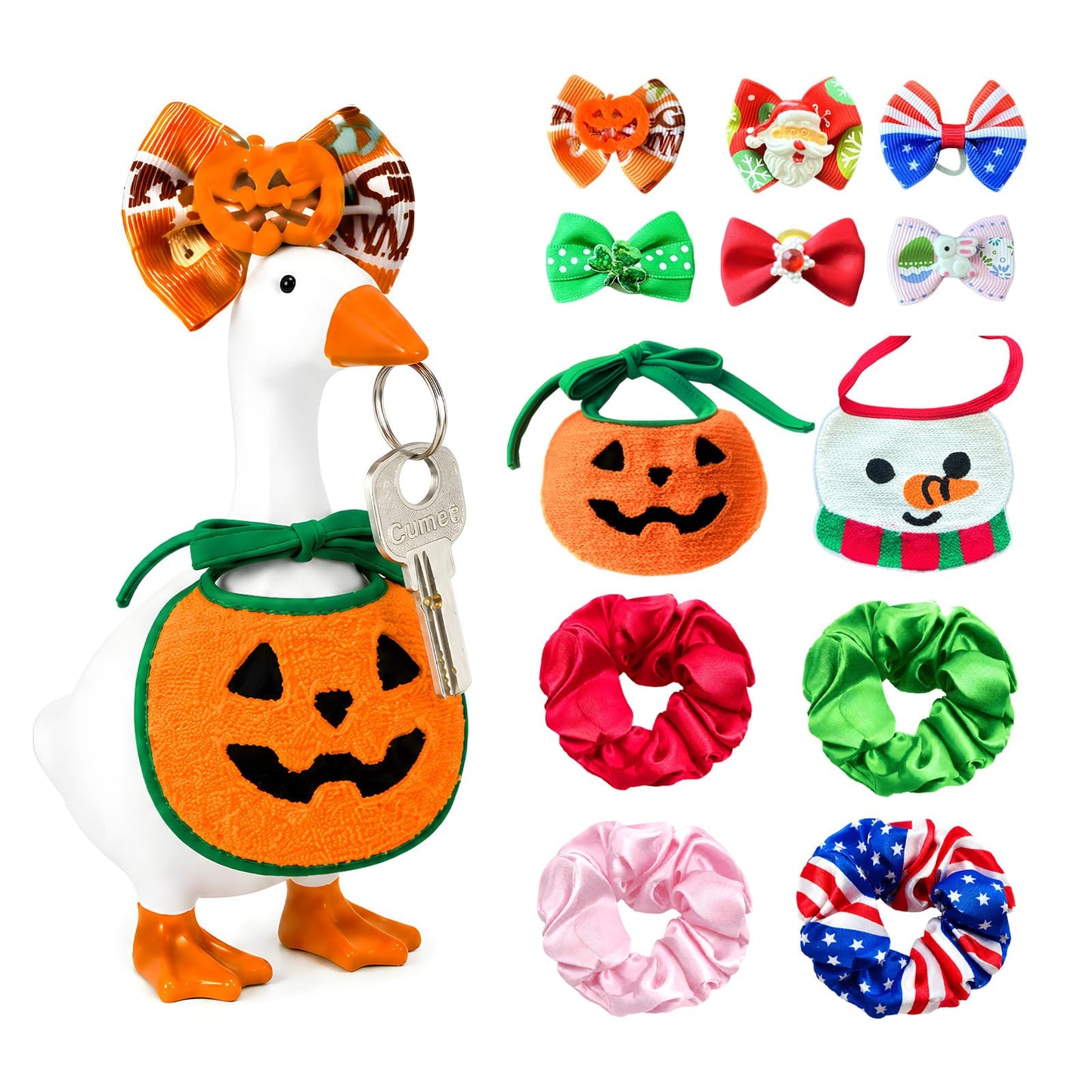 YQUQWN 7 inch Desk Mini Goose Key Holder with 6 Set Outfits, Magnetic Desk Porch Goose with Clothes Decor Funny Desktop Keychain Hanging for Halloween Christmas Home Office Decor Housewarming Gifts