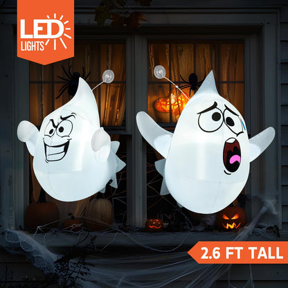 Joiedomi 2 Pcs Halloween Inflatables Outdoor Decorations, Halloween Blow Ups Ghost with Built-in LEDs, Cute Window Inflatable Ghost for Window Decorations