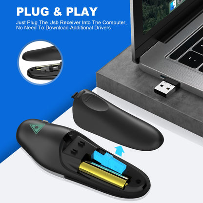 QUI 2 Pack Presentation Clicker, Wireless Presenter Remote Clicker for PowerPoint, Slide Advancer for Mac, Windows, Google Slide, Keynote (USB Type-c, Black Purple)