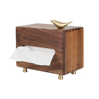 Black Walnut Wood Rectangle Tissue Box with Copper Bird Decor, Tissue Box Cover, Modern Style, Bedroom, Study Room, Office, Unique Gift idea of Elegant Copper Birds for Home Decor