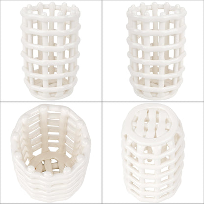 DODAMOUR Ceramic Toothbrush Holder, Boho Woven Grid Bathroom Cup, Breathable Openwork Makeup Brush Organizer, Modern Lattice Stand for Vanity Countertop, Toothpaste Storage - White