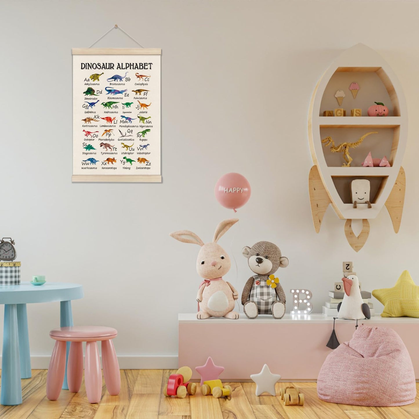 DOI-LANEE Alphabet Dinosaur Poster Hanger Frame 16x12 Inch, Educational Montessori Posters Toddler, ABC Alphabet Nursery Chart for Preschool Classroom Kids Room, Dinosaur Decor