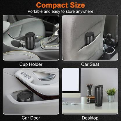 Kincown Car Trash Can, 2 Packs Mini Car Trash Bin with Lid, Leakproof Cup Holder Car Garbage Can with 60 Trash Bags, Vehicle Front Back Seat Organizers and Storage for Car, Home, Office, Black