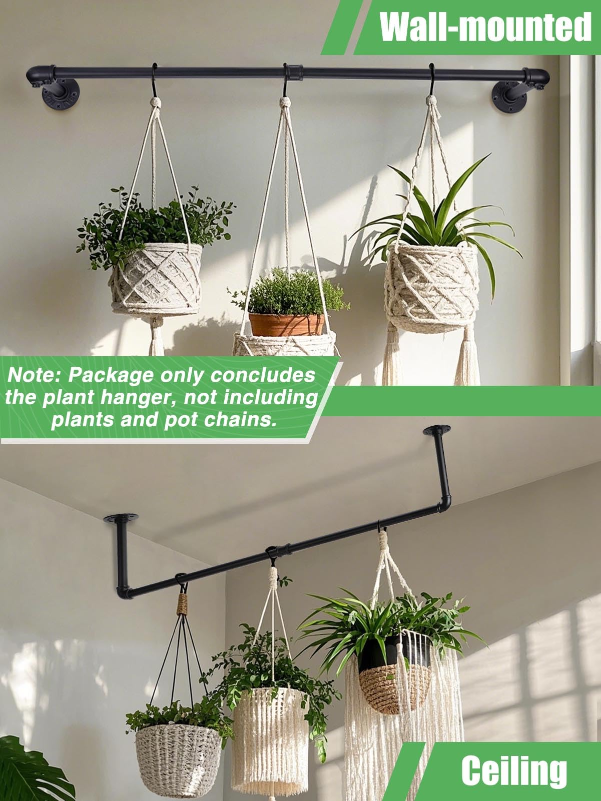 Bigmeta 34in Hanging Planters Rod for Indoor Plants - Max. Load 44 lb Black Metal Holder Rod for Wall Ceiling Decor, 1 Pcs (Pot Chain & Plants Not Included)
