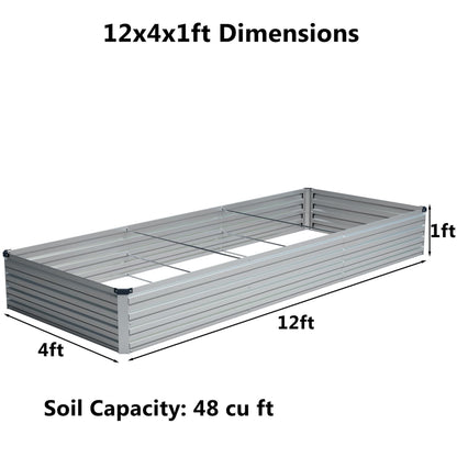 zunatu 12x4x1 ft(2 Pack) Galvanized Raised Garden Bed,Outdoor Planter Box Metal Patio Kit Planting Bed for Vegetables Flowers and Succulents,Silver