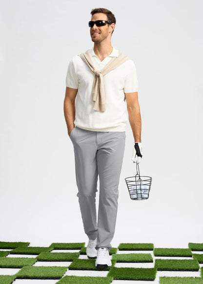 Pudolla Men's Golf Pants Stretch Classic Fit Work Dress Pants 30 Lightweight Quick Dry Casual Slacks Trousers with Pockets(Light Grey 34Wx30L)