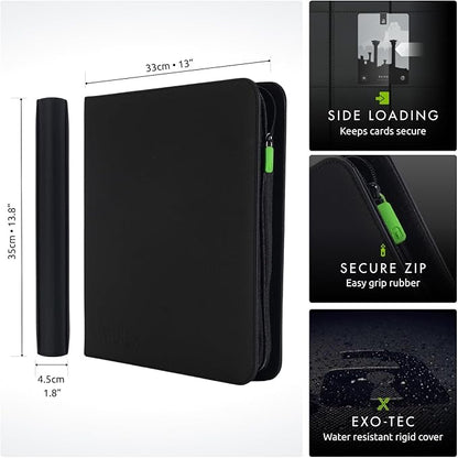 Vault X 12 XL Pocket Zip Binder, 624 Cards, Exo-Tec Material, 26 Side-Loading Pages (Black)