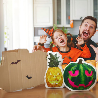 Cinnvoice 2 Pcs Summer Halloween Watermelon Pineapple Jack-o-Lantern Throw Pillows 15.7 Inch Halloween Spooky Summer Decoration for Home, Sofa, Bed, Car, Couch Holiday Decor