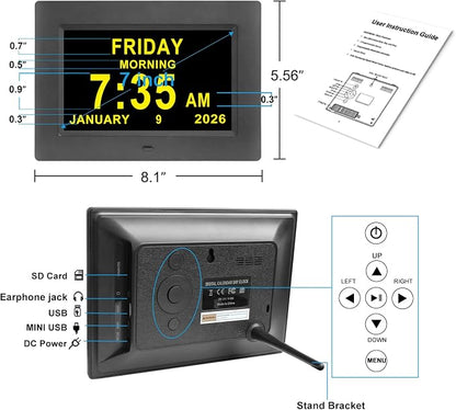 Jaihonda Dementia Clocks for Seniors,7 Inch Clock with Day and Date for Elderly,12 Alarms Option,Auto Dimmable,Large Display Digital Clock with Large Number