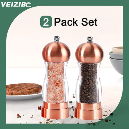 Salt and Pepper Grinder Set Classical Hand Shake Pepper Mill Set Gorgeous Salt Grinder Set Rosy, Ceramic Blades With Adjustable Coarseness, Enjoy Best Fresh Ground Pepper Sea Salts Various spices