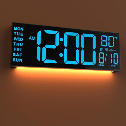 JALL 16" Large Digital Wall Mount Clock, Count Down Timer, Alarm, Big LED, DST, Temperature for Living Room Classroom Desk, Xmas, Birthday Gift for Senior Men Women Mom Dad, Blue