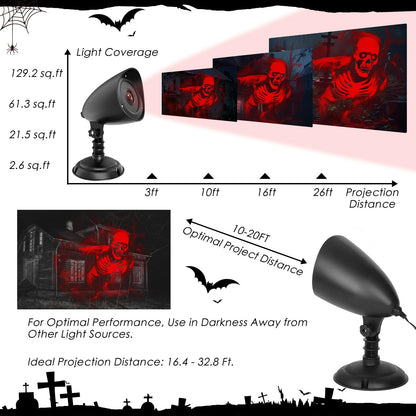Halloween Decorations Outdoor Halloween Projector, 3D Dynamic LED Red Skull Halloween Decoration, Halloween Window Hologram Lights Projector