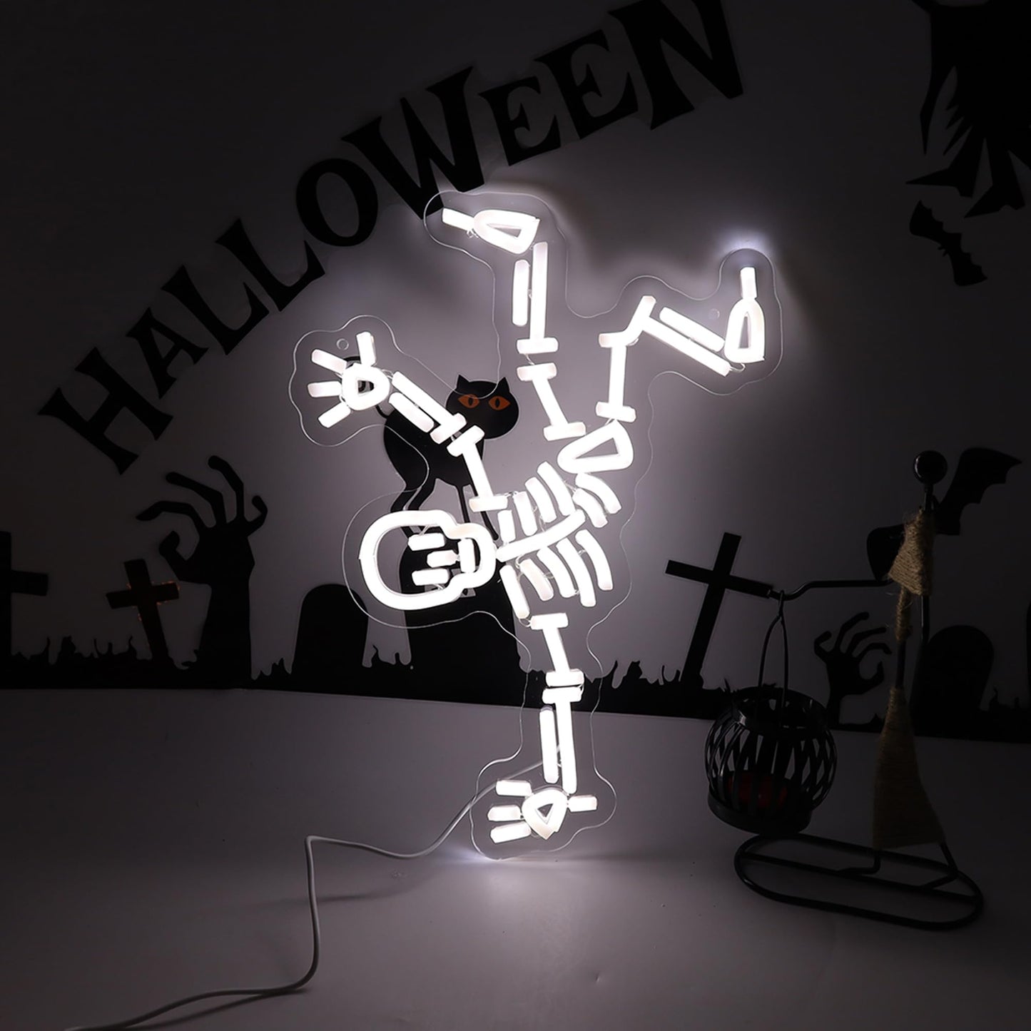 Dancing Skeleton Neon Sign for Halloween decorations - LED Skull Neon Light Up Sign for Wall Decor, Perfect for Man Cave Halloween Party Decor