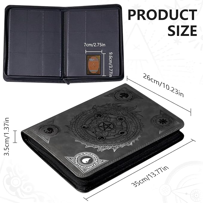 Trading card binder,Ringless Zip laser foiling Binder,540 Double Sided Pocket Collectible Trading Card Albums for YGO,MTG, DTCG,Sport Card, Game Cards (MTG Black)