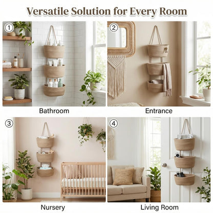 Britwicfr Hanging Wall Basket, Over the Door Hanging Basket with Hooks, Cotton Back of Door Organizer for Living Room, Bedroom, Boho Wall Decor, Toy Storage, Jute